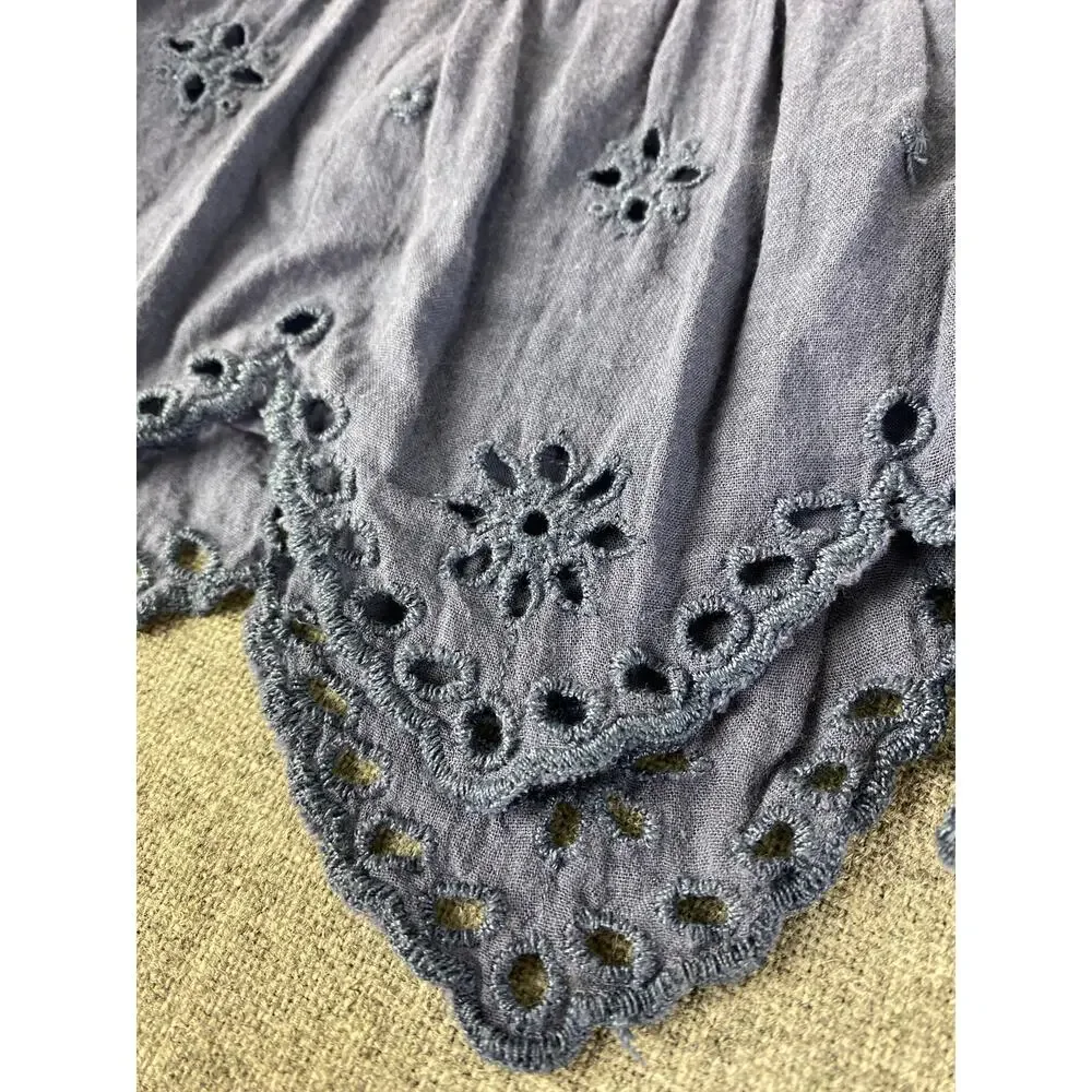 AERIE Skirt Navy Blue Ruffle Eyelet Lace Elastic Tie Waist Size M - Picture 4 of 6